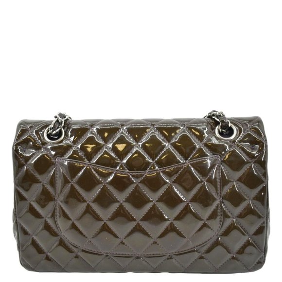 CHANEL Classic Medium Double Flap Patent Leather Shoulder Bag Dark Brown - Picture 3 of 12